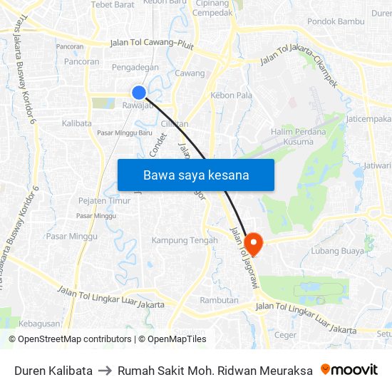 Duren Kalibata to Rumah Sakit Moh. Ridwan Meuraksa map