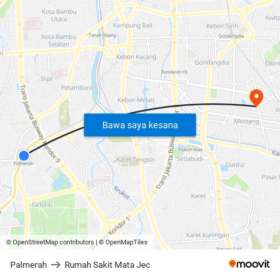 Palmerah to Rumah Sakit Mata Jec map