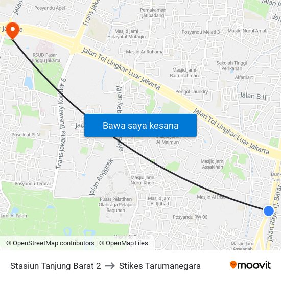 Stasiun Tanjung Barat 2 to Stikes Tarumanegara map