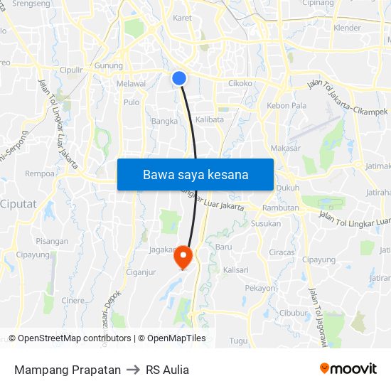 Mampang Prapatan to RS Aulia map