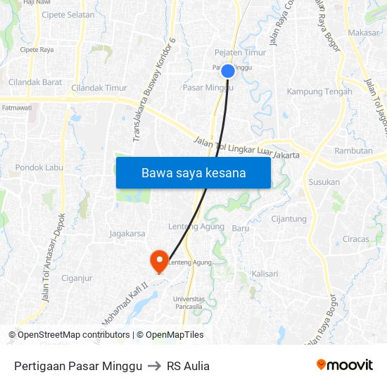 Pertigaan Pasar Minggu to RS Aulia map