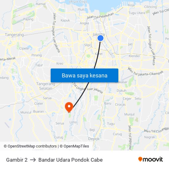 Gambir 2 to Bandar Udara Pondok Cabe map
