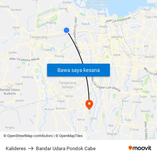 Kalideres to Bandar Udara Pondok Cabe map