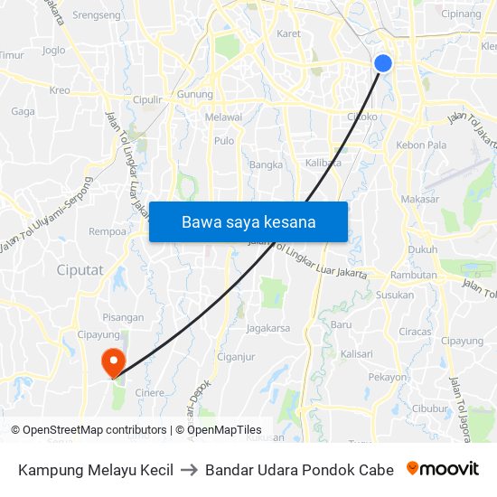 Kampung Melayu Kecil to Bandar Udara Pondok Cabe map