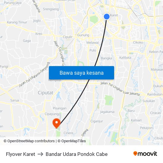 Flyover Karet to Bandar Udara Pondok Cabe map