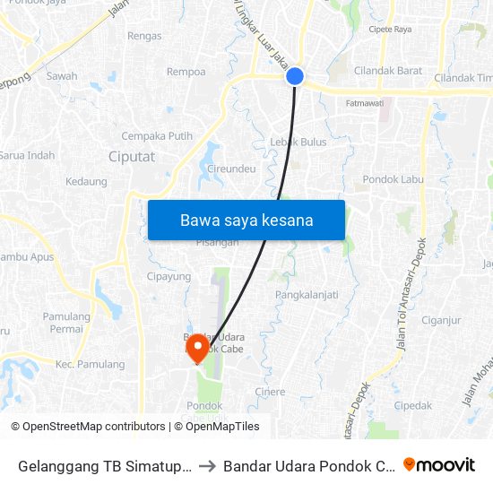 Gelanggang TB Simatupang to Bandar Udara Pondok Cabe map