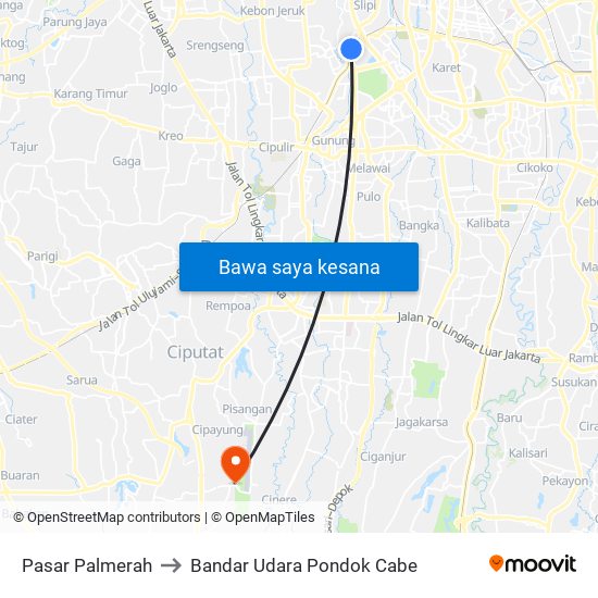 Pasar Palmerah to Bandar Udara Pondok Cabe map