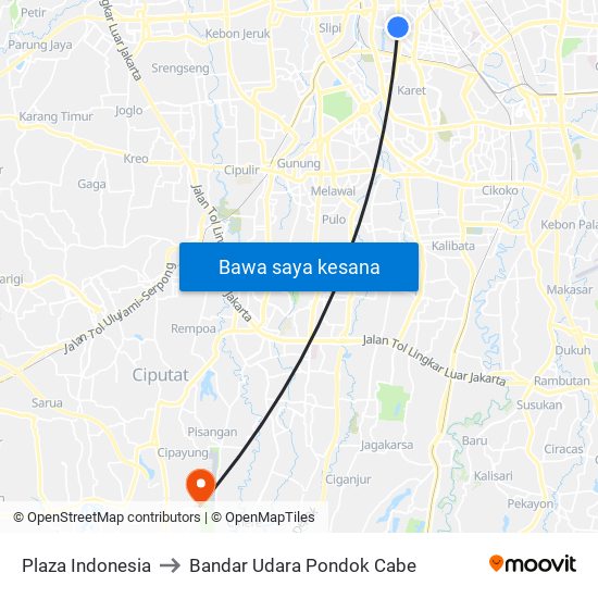 Plaza Indonesia to Bandar Udara Pondok Cabe map
