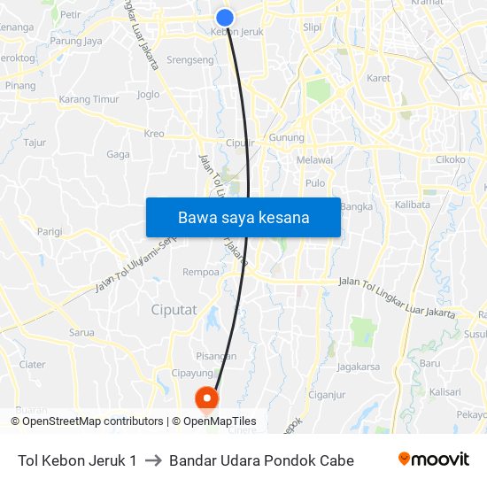 Tol Kebon Jeruk 1 to Bandar Udara Pondok Cabe map