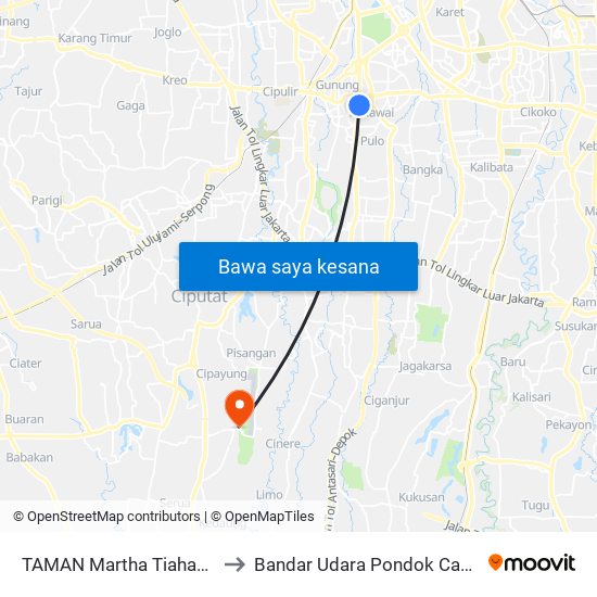 TAMAN Martha Tiahahu to Bandar Udara Pondok Cabe map