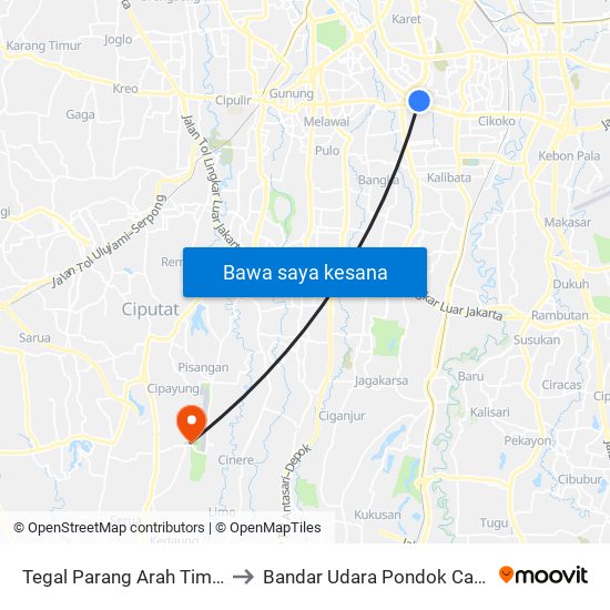 Tegal Parang Arah Timur to Bandar Udara Pondok Cabe map