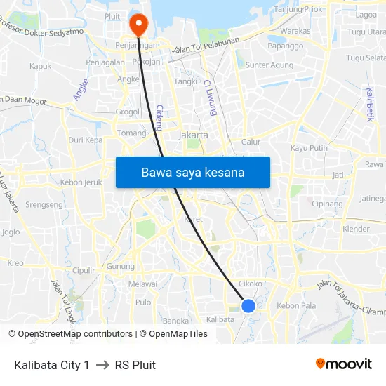 Kalibata City 1 to RS Pluit map