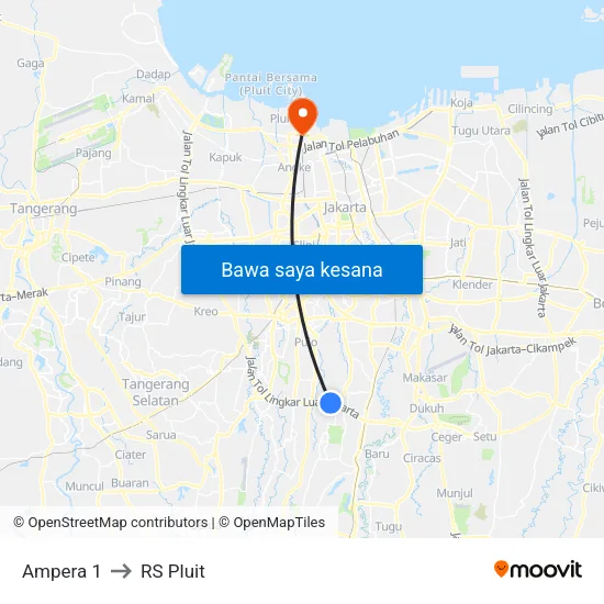 Ampera 1 to RS Pluit map