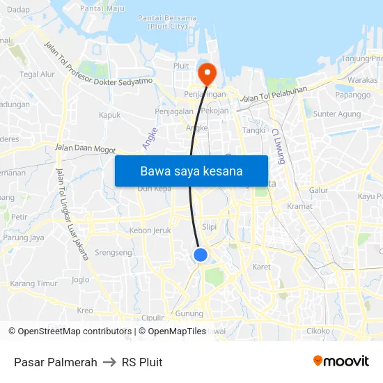 Pasar Palmerah to RS Pluit map