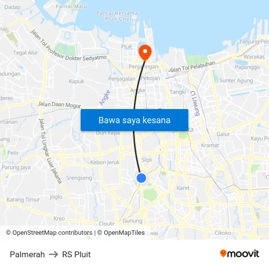 Palmerah to RS Pluit map