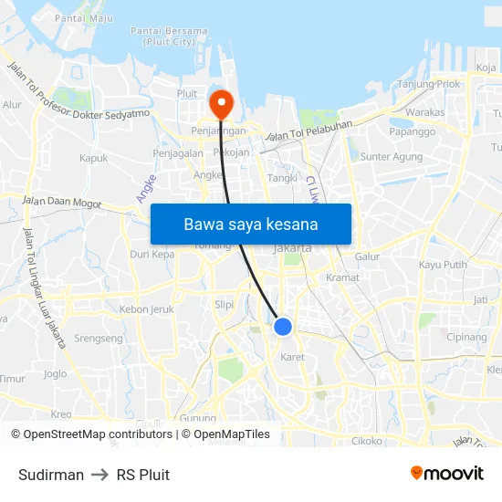 Sudirman to RS Pluit map