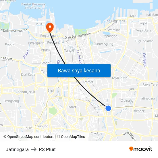Jatinegara to RS Pluit map