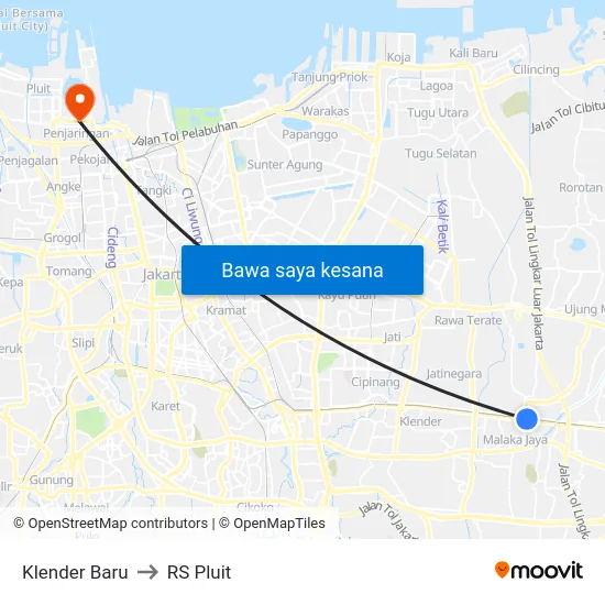 Klender Baru to RS Pluit map