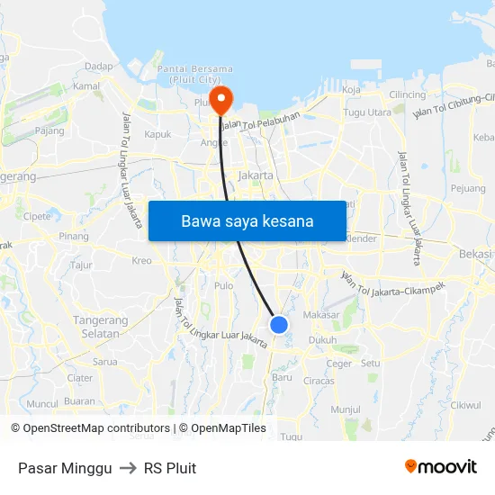 Pasar Minggu to RS Pluit map