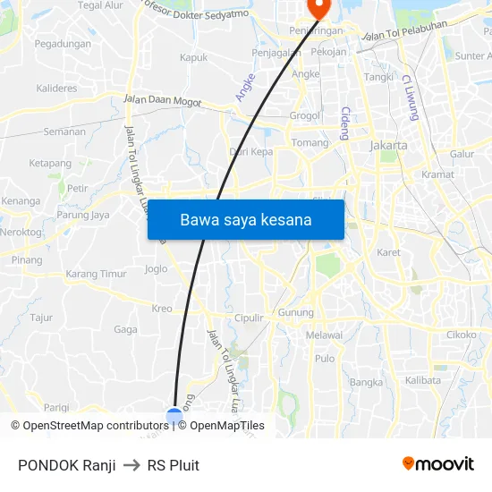 PONDOK Ranji to RS Pluit map