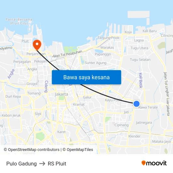 Pulo Gadung to RS Pluit map