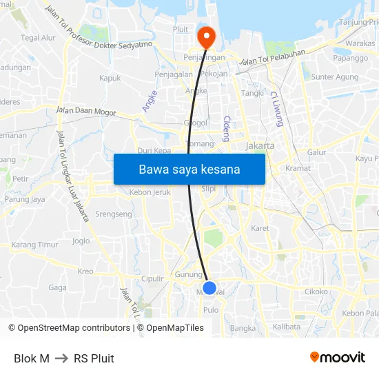 Blok M to RS Pluit map