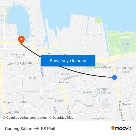 Gunung Sahari to RS Pluit map