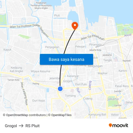 Grogol to RS Pluit map