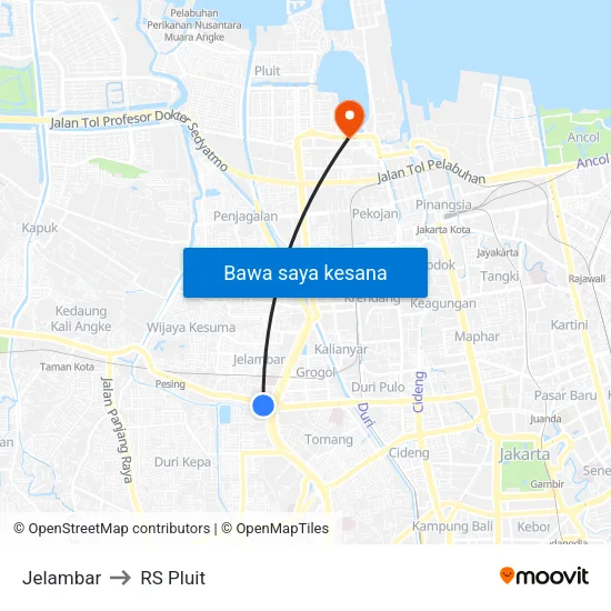 Jelambar to RS Pluit map