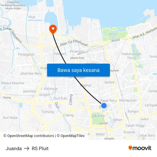 Juanda to RS Pluit map