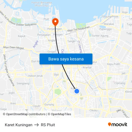 Karet Kuningan to RS Pluit map