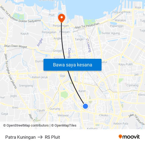 Patra Kuningan to RS Pluit map