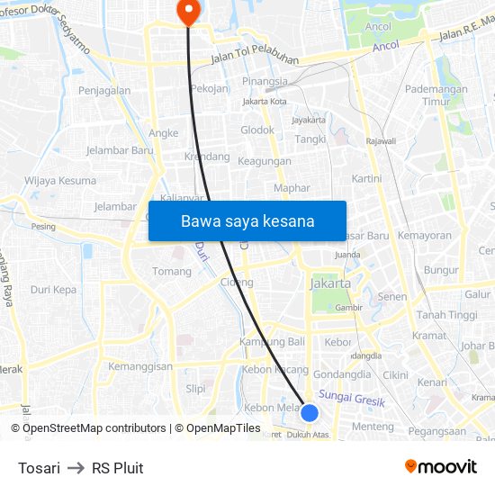 Tosari to RS Pluit map