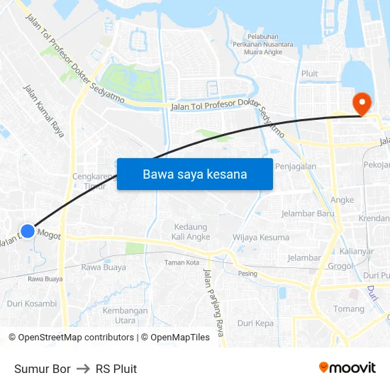 Sumur Bor to RS Pluit map