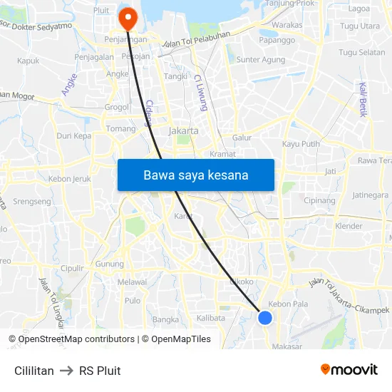 Cililitan to RS Pluit map
