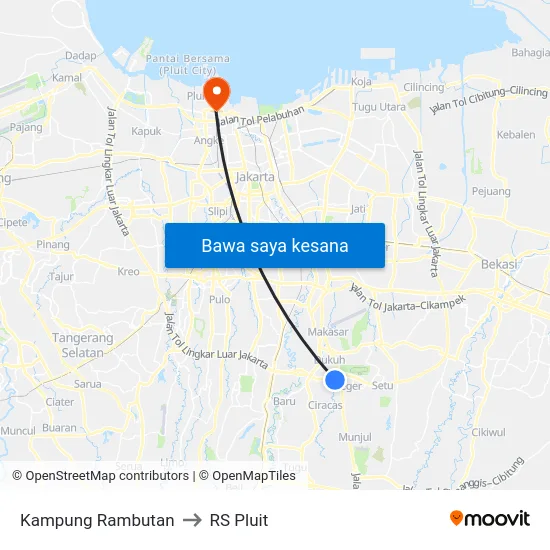 Kampung Rambutan to RS Pluit map