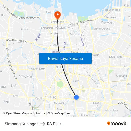 Simpang Kuningan to RS Pluit map