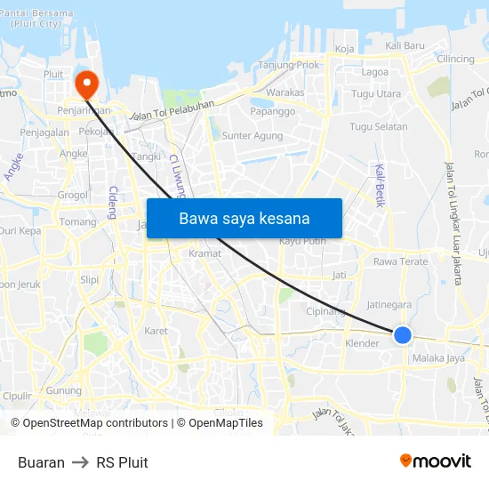Buaran to RS Pluit map