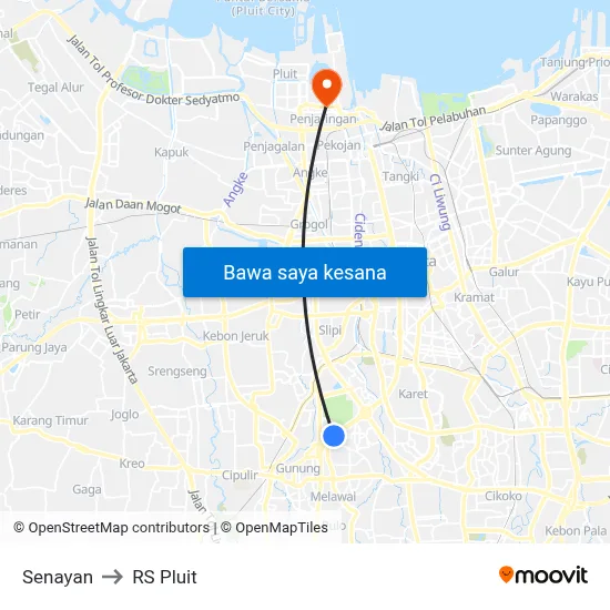 Senayan to RS Pluit map
