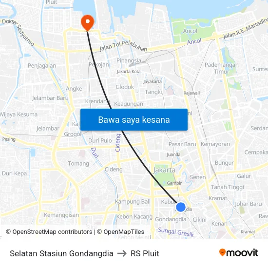 Selatan Stasiun Gondangdia to RS Pluit map
