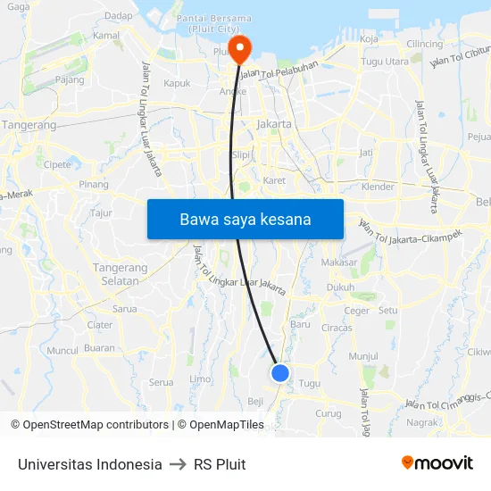 Universitas Indonesia to RS Pluit map
