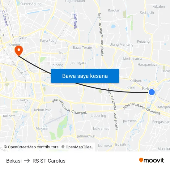 Bekasi to RS ST Carolus map