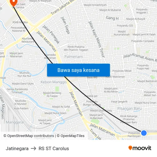 Jatinegara to RS ST Carolus map