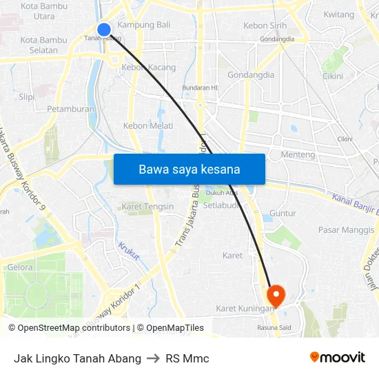 Jak Lingko Tanah Abang to RS Mmc map