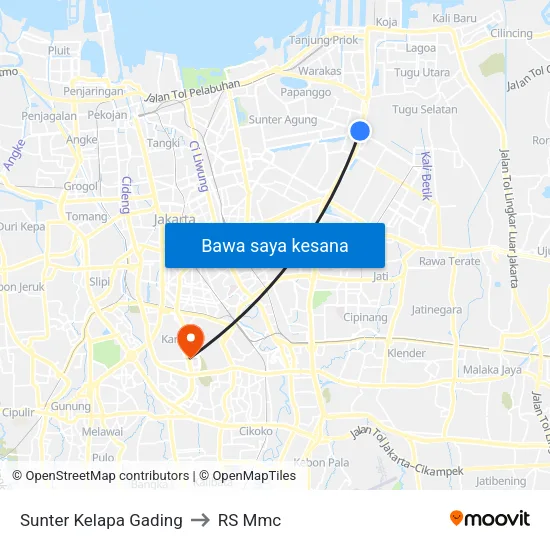 Sunter Kelapa Gading to RS Mmc map