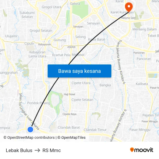 Lebak Bulus to RS Mmc map