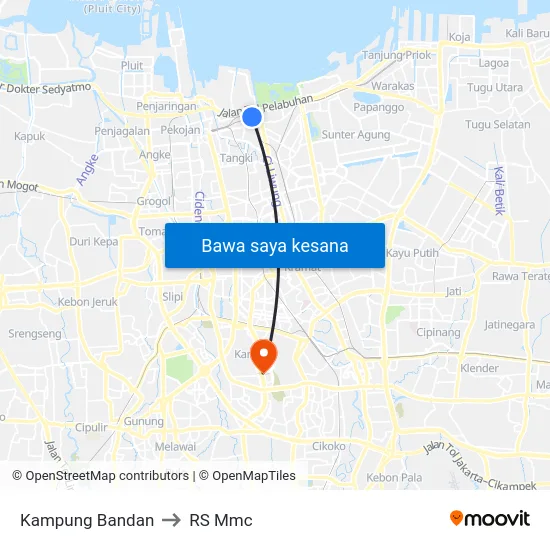 Kampung Bandan to RS Mmc map