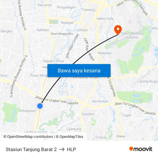 Stasiun Tanjung Barat 2 to HLP map