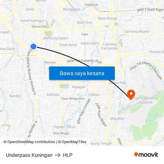 Underpass Kuningan to HLP map