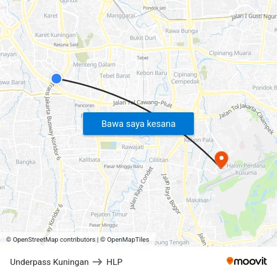 Underpass Kuningan to HLP map